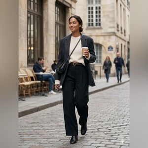 Aritzia-  Black High Waisted Wide Leg Trouser Size 8